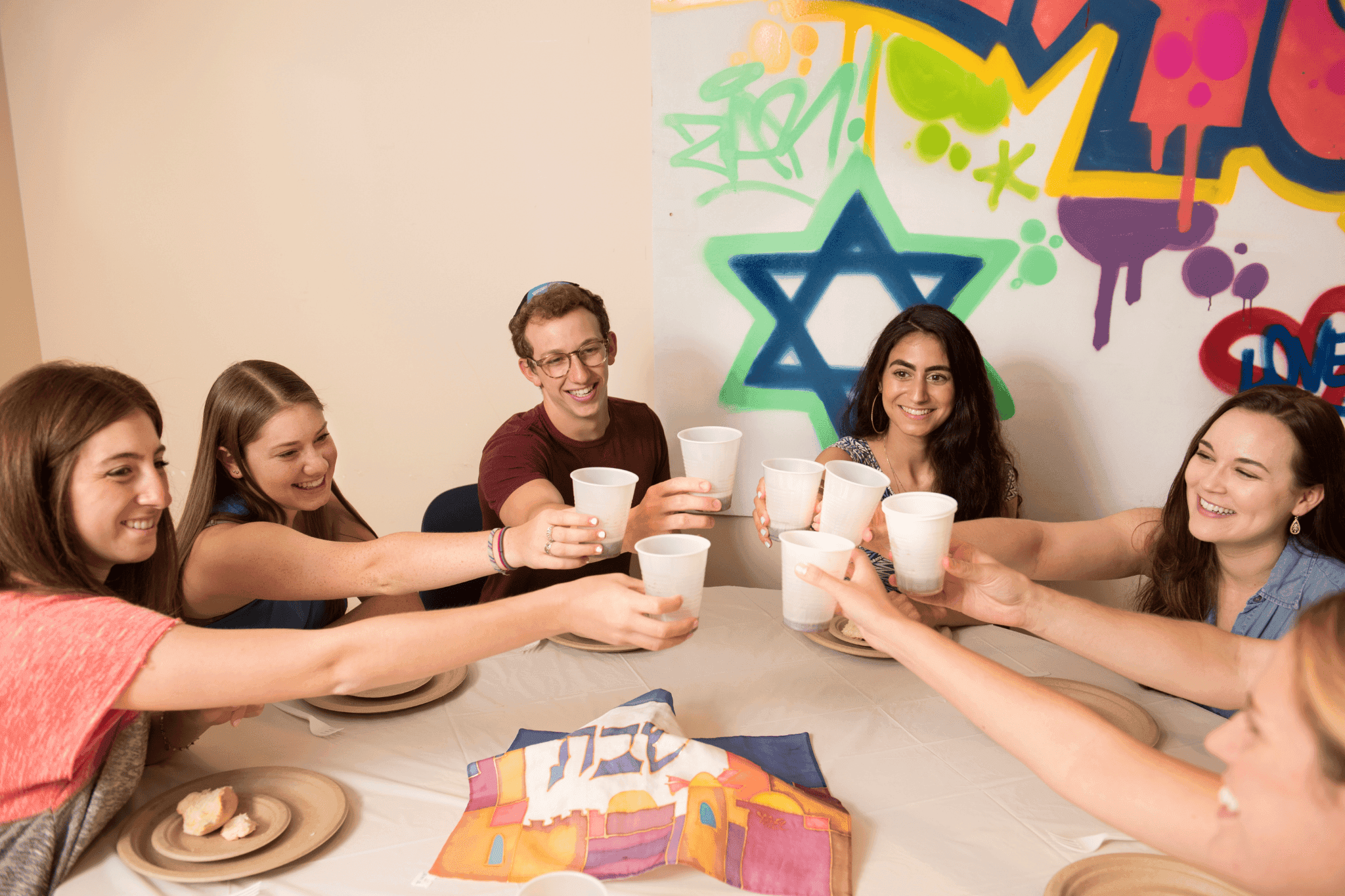 Hillel students celebrating Shabbat